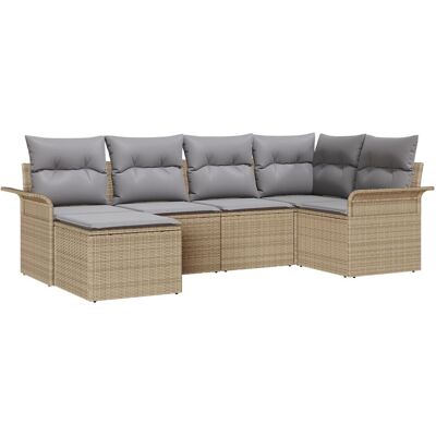 vidaXL Zestaw 6-częściowych sof ogrodowych z poduszkami Beżowy rattan PE, Sofa ogrodowa 2-osobowa z przechowalnią i poduszkami Beżowy rattan PE vidaXL Zestaw 6-częściowych sof ogrodowych z poduszkami Beżowy rattan PE, Sofa ogrodowa 2-osobowa z przechowalnią i poduszkami Beżowy rattan PE