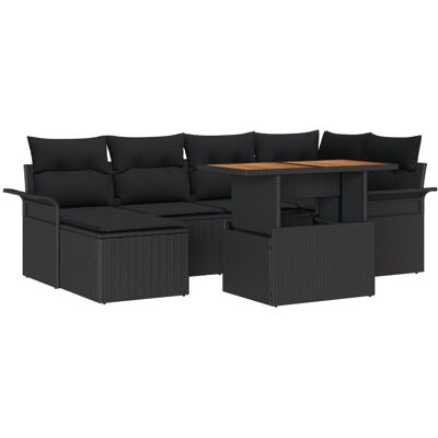 vidaXL Zestaw 7-częściowy sof ogrodowych z poduszkami czarny poly rattan vidaXL Zestaw 7-częściowy sof ogrodowych z poduszkami czarny poly rattan