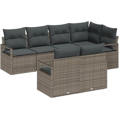 vidaXL Zestaw 7-częściowy sof ogrodowych z poduszkami Szary Polirattan, 2-osobowa sofa ogrodowa z przechowywaniem i poduszkami Szary Polirattan vidaXL Zestaw 7-częściowy sof ogrodowych z poduszkami Szary Polirattan, 2-osobowa sofa ogrodowa z przechowywaniem i poduszkami Szary Polirattan