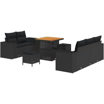 vidaXL Zestaw 8-częściowy sofa ogrodowa z poduszkami czarny poli rattan akacja, Zestaw 3-częściowy stół jadalny ogrodowy z poduszkami czarny poli rattan ak.. vidaXL Zestaw 8-częściowy sofa ogrodowa z poduszkami czarny poli rattan akacja, Zestaw 3-częściowy stół jadalny ogrodowy z poduszkami czarny poli rattan ak..