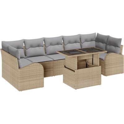 vidaXL Zestaw 8 Elementów Sof Ogrodowych z Poduszkami Beżowy Poli Rattan, Dwuosobowa Sofa Ogrodowa z Przechowalnią i Poduszkami Beżowy Poli Rattan vidaXL Zestaw 8 Elementów Sof Ogrodowych z Poduszkami Beżowy Poli Rattan, Dwuosobowa Sofa Ogrodowa z Przechowalnią i Poduszkami Beżowy Poli Rattan