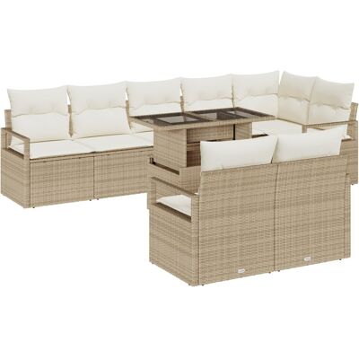 vidaXL Zestaw 9-częściowy sof ogrodowych z poduszkami Beżowy Poly Rattan vidaXL Zestaw 9-częściowy sof ogrodowych z poduszkami Beżowy Poly Rattan