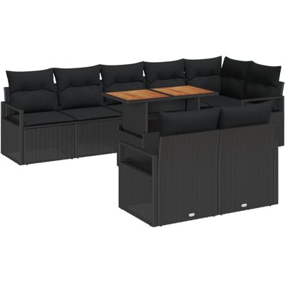 vidaXL Zestaw 9-częściowy sof ogrodowych z poduszkami Czarny Polirattan Akacja, 2-osobowa sofa ogrodowa z poduszkami Czarny Polirattan vidaXL Zestaw 9-częściowy sof ogrodowych z poduszkami Czarny Polirattan Akacja, 2-osobowa sofa ogrodowa z poduszkami Czarny Polirattan