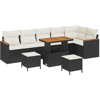 vidaXL Zestaw 9-elementowy sof ogrodowych z poduszkami Czarny Poli Rattan Akacja vidaXL Zestaw 9-elementowy sof ogrodowych z poduszkami Czarny Poli Rattan Akacja