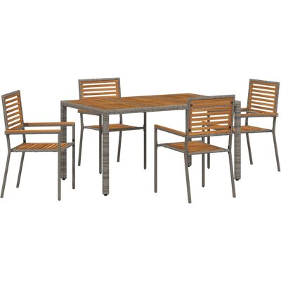 Zestaw do Jedzenia w Ogrodzie vidaXL 5 elementów Szary Rattan Acacia, Składane Krzesła Ogrodowe vidaXL z Poduszkami 2 sztuki Szary Rattan Zestaw do Jedzenia w Ogrodzie vidaXL 5 elementów Szary Rattan Acacia, Składane Krzesła Ogrodowe vidaXL z Poduszkami 2 sztuki Szary Rattan