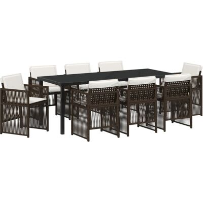 Zestaw jadalny vidaXL z poduszkami dla 9 osób, brązowy rattan, Stół ogrodowy vidaXL czarny 200x80x73 cm, szkło hartowane Zestaw jadalny vidaXL z poduszkami dla 9 osób, brązowy rattan, Stół ogrodowy vidaXL czarny 200x80x73 cm, szkło hartowane