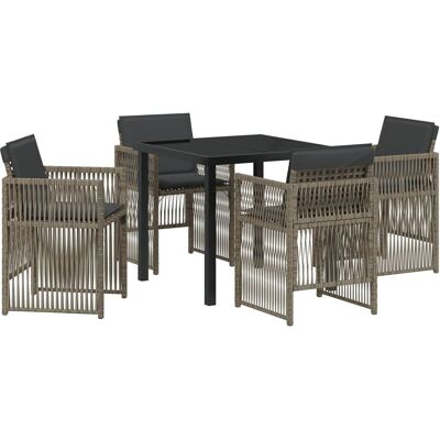 Zestaw jadalny w ogrodzie vidaXL z poduszkami Szary Poli Rattan, Stół ogrodowy vidaXL Czarny 80x80x73 cm Szkło hartowane Zestaw jadalny w ogrodzie vidaXL z poduszkami Szary Poli Rattan, Stół ogrodowy vidaXL Czarny 80x80x73 cm Szkło hartowane