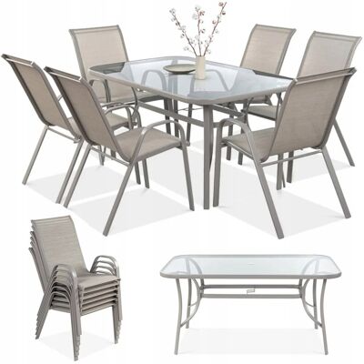 Focus Garden Zestaw Mebli Jadalnianych Ogrodowych STÓŁ 150x90 6x Krzesło BOLOGNA Beige Focus Garden Zestaw Mebli Jadalnianych Ogrodowych STÓŁ 150x90 6x Krzesło BOLOGNA Beige