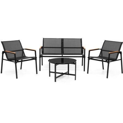 Springos Zestaw mebli ogrodowych dla 4 osób sofa, krzesła, stolik metalowe, czarne Springos Zestaw mebli ogrodowych dla 4 osób sofa, krzesła, stolik metalowe, czarne