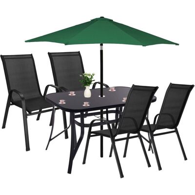 Springos Zestaw mebli ogrodowych metalowy stół 150 cm ze szkła hartowanego i 4 krzesła czarne Springos Zestaw mebli ogrodowych metalowy stół 150 cm ze szkła hartowanego i 4 krzesła czarne