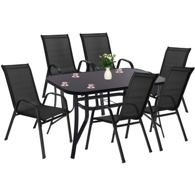 Springos Zestaw mebli ogrodowych metalowy stół 150 cm ze szkła hartowanego i 6 krzeseł czarne Springos Zestaw mebli ogrodowych metalowy stół 150 cm ze szkła hartowanego i 6 krzeseł czarne