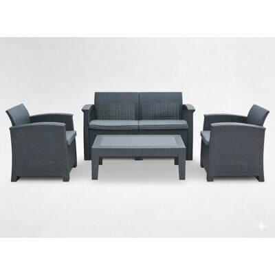 GardenLine Zestaw Mebli Ogrodowych Na Taras Sofa Fotele Stolik Antracyt Technorattan GardenLine Zestaw Mebli Ogrodowych Na Taras Sofa Fotele Stolik Antracyt Technorattan