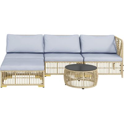 Zestaw Mebli Ogrodowych Outsunny Rattan, 5-Częściowy Zestaw Wypoczynkowy Z Poduszkami, Stołek, Zestaw Ogrodowy Ze Stolikiem Kawowym, Sofa Narożna, Z.. Zestaw Mebli Ogrodowych Outsunny Rattan, 5-Częściowy Zestaw Wypoczynkowy Z Poduszkami, Stołek, Zestaw Ogrodowy Ze Stolikiem Kawowym, Sofa Narożna, Z..