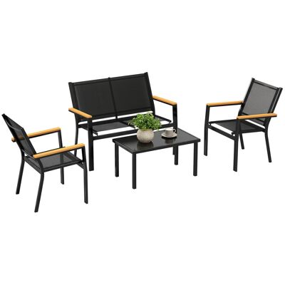 Zestaw mebli ogrodowych Outsunny, stalowy zestaw wypoczynkowy dla 4 osób, salon ogrodowy z dwuosobową sofą, krzesłem i stolikiem bocznym, meble tara.. Zestaw mebli ogrodowych Outsunny, stalowy zestaw wypoczynkowy dla 4 osób, salon ogrodowy z dwuosobową sofą, krzesłem i stolikiem bocznym, meble tara..
