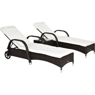 Zestaw mebli ogrodowych Outsunny Sun Lounger Garden Lounger Table, 3 elementy, polirattan + metal, brąz + kremowa biel Zestaw mebli ogrodowych Outsunny Sun Lounger Garden Lounger Table, 3 elementy, polirattan + metal, brąz + kremowa biel
