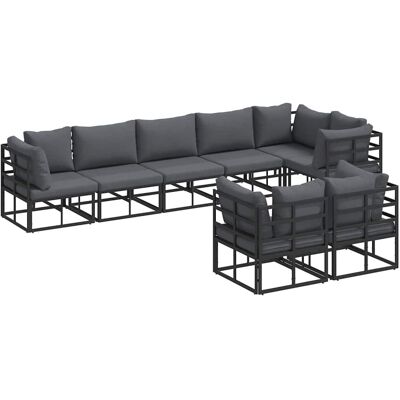 vidaXL Zestaw Sof na Ogród z poduszką 8 pcs Czarny Aluminium vidaXL Zestaw Sof na Ogród z poduszką 8 pcs Czarny Aluminium