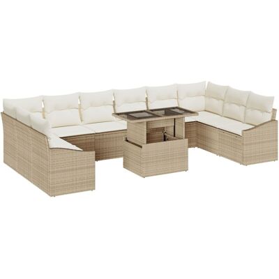 Zestaw Sof ogrodowych vidaXL 11 sztuk Beżowy Rattan, Tkanina Zestaw Sof ogrodowych vidaXL 11 sztuk Beżowy Rattan, Tkanina