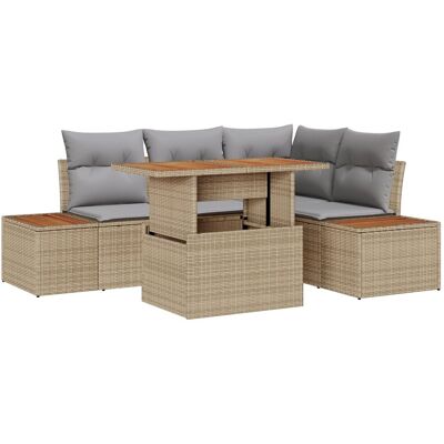 Zestaw Sof Ogrodowych vidaXL 5 szt. z Poduszkami Beżowy Rattan Poliester Zestaw Sof Ogrodowych vidaXL 5 szt. z Poduszkami Beżowy Rattan Poliester