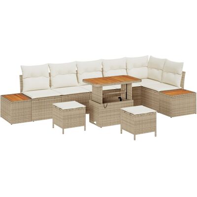 Zestaw sof ogrodowych vidaXL 9 części z poduszkami Beżowy polirattan Akacja Zestaw sof ogrodowych vidaXL 9 części z poduszkami Beżowy polirattan Akacja