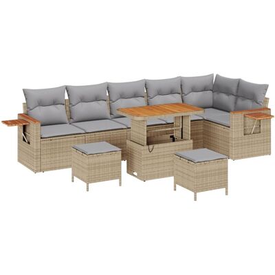 Zestaw Sof Ogrodowych vidaXL 9-częściowy z Poduszkami Beżowy Rattan Akacja, Zestaw Stołowy vidaXL 3-częściowy z Poduszkami Beżowy Rattan Akacja Zestaw Sof Ogrodowych vidaXL 9-częściowy z Poduszkami Beżowy Rattan Akacja, Zestaw Stołowy vidaXL 3-częściowy z Poduszkami Beżowy Rattan Akacja