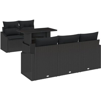 Zestaw Sof Ogrodowych vidaXL Zestaw 6-częściowy Czarny Rattan, Poliester Zestaw Sof Ogrodowych vidaXL Zestaw 6-częściowy Czarny Rattan, Poliester