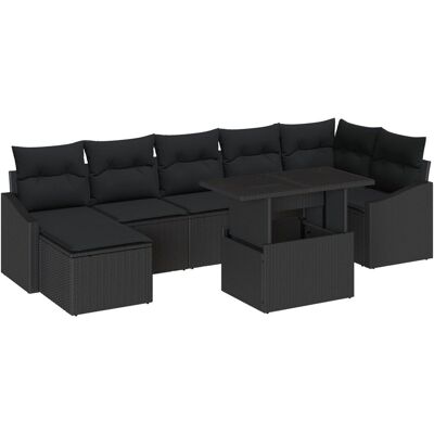 Zestaw Sof Ogrodowych vidaXL Zestaw 8 Czarny Poli Rattan, Poliester, Stal Zestaw Sof Ogrodowych vidaXL Zestaw 8 Czarny Poli Rattan, Poliester, Stal