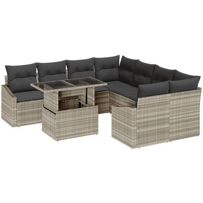 Zestaw sof ogrodowych vidaXL Zestaw 9 Beżowy Rattan, szkło, tkanina Zestaw sof ogrodowych vidaXL Zestaw 9 Beżowy Rattan, szkło, tkanina
