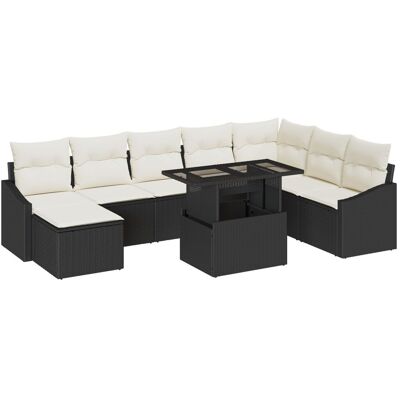 VIDAXL - Zestaw wypoczynkowy do ogrodu 9 sztuk z poduszkami Czarny Rattan VIDAXL - Zestaw wypoczynkowy do ogrodu 9 sztuk z poduszkami Czarny Rattan
