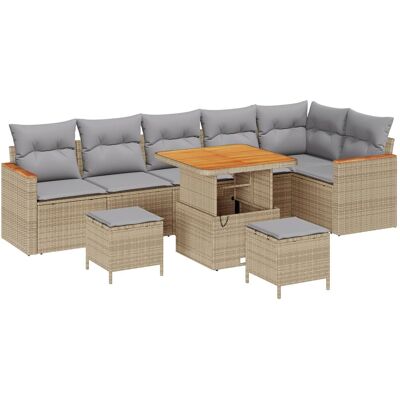 vidaXL Zestaw Sofa Ogrodowa 9 Elementowy z Poduszkami Beżowy Poly Rattan Akacja vidaXL Zestaw Sofa Ogrodowa 9 Elementowy z Poduszkami Beżowy Poly Rattan Akacja