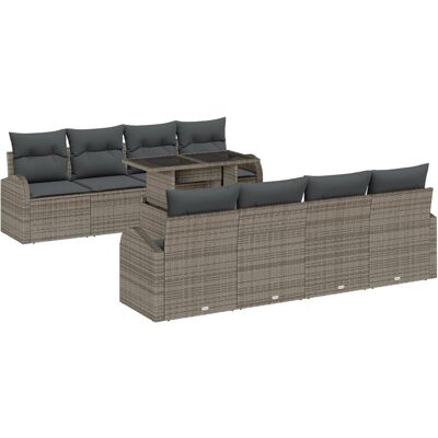 Zestaw Sofy Ogrodowej vidaXL 9 Części z Poduszkami Szary Rattan PE Zestaw Sofy Ogrodowej vidaXL 9 Części z Poduszkami Szary Rattan PE
