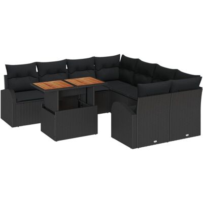 Zestaw wypoczynkowy vidaXL 9-częściowy ogrodowy z poduszkami z czarnego polirattanu, 2-osobowa sofa ogrodowa vidaXL z schowkiem i poduszkami z czarn.. Zestaw wypoczynkowy vidaXL 9-częściowy ogrodowy z poduszkami z czarnego polirattanu, 2-osobowa sofa ogrodowa vidaXL z schowkiem i poduszkami z czarn..