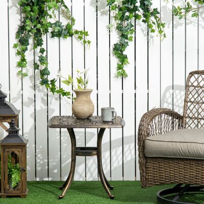 Yulinland Zewnętrzny stolik boczny tarasowy z otworem na parasol 38 mm, odlewany stolik kawowy aluminiowy, 54 x 54 cm, Brązowy Yulinland Zewnętrzny stolik boczny tarasowy z otworem na parasol 38 mm, odlewany stolik kawowy aluminiowy, 54 x 54 cm, Brązowy