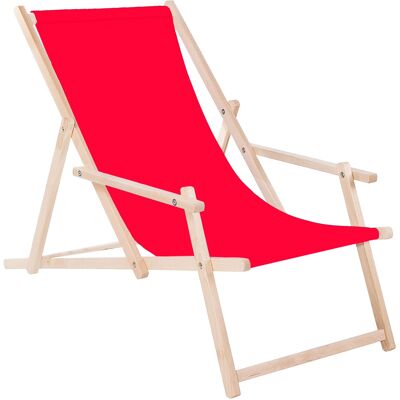 Springos Leżak Plażowy Składany Z Podłokietnikami, Drewniany Na Taras, Balkon, Do Ogrodu Czerwony Springos Leżak Plażowy Składany Z Podłokietnikami, Drewniany Na Taras, Balkon, Do Ogrodu Czerwony