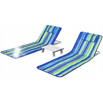 COSTWAY Zestaw Leżak plażowy 2 szt Maty plażowe ze stołem COSTWAY Zestaw Leżak plażowy 2 szt Maty plażowe ze stołem