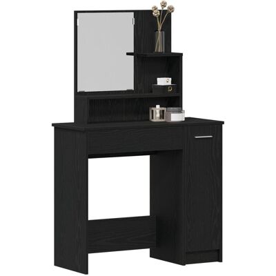 vidaXL Czarny stół toaletowy z dębu z lustrem - Vanity Table vidaXL Czarny stół toaletowy z dębu z lustrem - Vanity Table