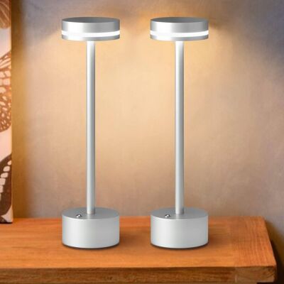 Inny producent 2 sztuki bezprzewodowych lamp stołowych 4000 mAh, ciepłe światło, srebrna Inny producent 2 sztuki bezprzewodowych lamp stołowych 4000 mAh, ciepłe światło, srebrna