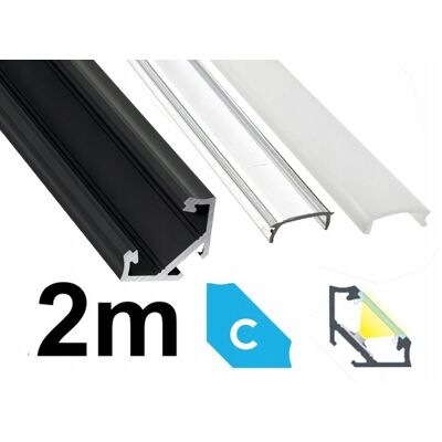 LED-ONE 2mb Profil typ C aluminiowy NAROŻNY CZARNY z KLOSZEM do taśm led LED-ONE 2mb Profil typ C aluminiowy NAROŻNY CZARNY z KLOSZEM do taśm led