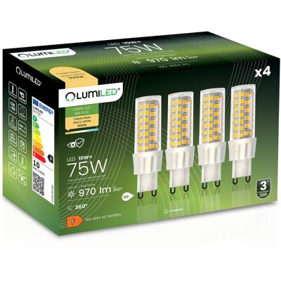 4x Żarówka LED G9 Kapsułka 10W = 75W 970lm 3000K Ciepła 360° LUMILED 4x Żarówka LED G9 Kapsułka 10W = 75W 970lm 3000K Ciepła 360° LUMILED