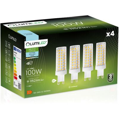 4x Żarówka LED G9 Kapsułka 12W = 100W 1152lm 6500K Zimna 360° LUMILED 4x Żarówka LED G9 Kapsułka 12W = 100W 1152lm 6500K Zimna 360° LUMILED