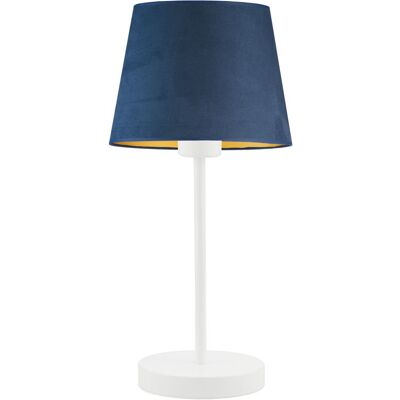 LYSNE Biała Lampka Nocna Z Welurowym Abażurem Siena Velur E27 19X41 Cm, Granatowy Ze Złotym Wnętrzem LYSNE Biała Lampka Nocna Z Welurowym Abażurem Siena Velur E27 19X41 Cm, Granatowy Ze Złotym Wnętrzem