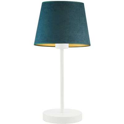 LYSNE Biała Lampka Nocna Z Welurowym Abażurem Siena Velur E27 19X41 Cm, Zieleń Butelkowa Ze Złotym Wnętrzem LYSNE Biała Lampka Nocna Z Welurowym Abażurem Siena Velur E27 19X41 Cm, Zieleń Butelkowa Ze Złotym Wnętrzem