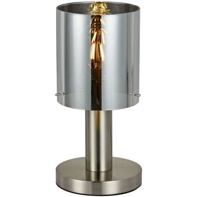 Biurkowa LAMPA skandynawska SARDO TB-5581-1-SC+SG Italux loftowa LAMPKA szklana tuba biurkowa stojąca nikiel przydymiona Biurkowa LAMPA skandynawska SARDO TB-5581-1-SC+SG Italux loftowa LAMPKA szklana tuba biurkowa stojąca nikiel przydymiona