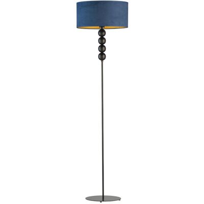 LYSNE Designerska Czarna Lampa Podłogowa Z Welurowym Kloszem Do Salonu Bermudy Velur, Granatowy Ze Złotym Wnętrzem LYSNE Designerska Czarna Lampa Podłogowa Z Welurowym Kloszem Do Salonu Bermudy Velur, Granatowy Ze Złotym Wnętrzem