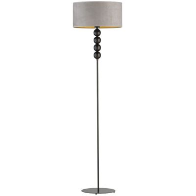 LYSNE Designerska Czarna Lampa Podłogowa Z Welurowym Kloszem Do Salonu Bermudy Velur, Szary Ze Złotym Wnętrzem LYSNE Designerska Czarna Lampa Podłogowa Z Welurowym Kloszem Do Salonu Bermudy Velur, Szary Ze Złotym Wnętrzem
