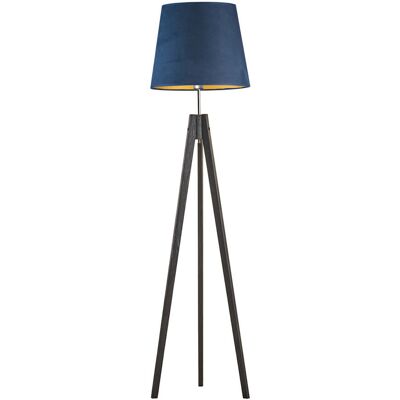 LYSNE Drewniana lampa podłogowa do sypialni w stylu hampton ARUBA VELUR - kolor abażura: granatowy ze złotym wnętrzem LYSNE Drewniana lampa podłogowa do sypialni w stylu hampton ARUBA VELUR - kolor abażura: granatowy ze złotym wnętrzem