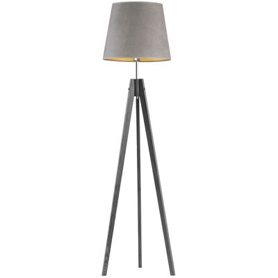 LYSNE Drewniana lampa podłogowa z abażurem w stylu skandynawskim ARUBA VELUR - kolor abażura: szary ze złotym wnętrzem LYSNE Drewniana lampa podłogowa z abażurem w stylu skandynawskim ARUBA VELUR - kolor abażura: szary ze złotym wnętrzem