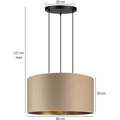 Inny producent Duża lampa wisząca z abażurem XL 60 cm welurowym cappuccino-złotym industrialna loft Inny producent Duża lampa wisząca z abażurem XL 60 cm welurowym cappuccino-złotym industrialna loft