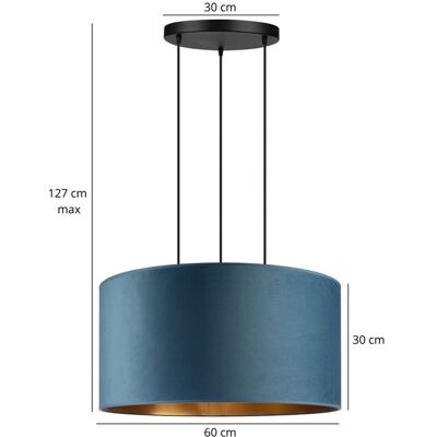 Inny producent Duża lampa wisząca z abażurem XL 60 cm welurowym jeansowo-złotym industrialna loft Inny producent Duża lampa wisząca z abażurem XL 60 cm welurowym jeansowo-złotym industrialna loft
