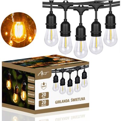 ART Girlanda Ogrodowa Łańcuch Świetlny LED 20x IP65 2700K 20M bez żarówek ART Girlanda Ogrodowa Łańcuch Świetlny LED 20x IP65 2700K 20M bez żarówek