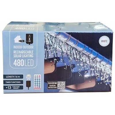 Koopman Girlanda świetlna 480 LED sople solarne z pilotem USB światło zimnobiałe 18,6 m Koopman Girlanda świetlna 480 LED sople solarne z pilotem USB światło zimnobiałe 18,6 m